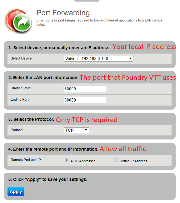 Port Forwarding Foundry Virtual Tabletop