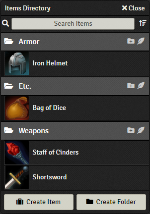 The Items Sidebar