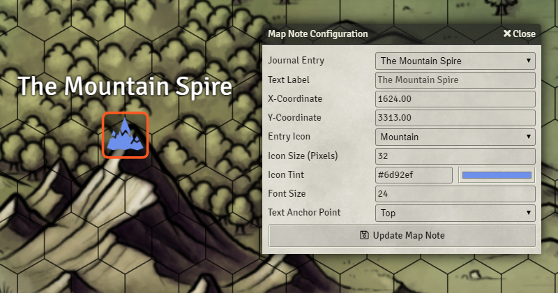The Map Note Configuration Dialog
