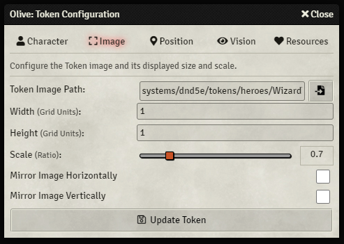 Token Configuration - Image Tab