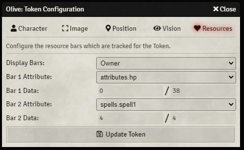Token Configuration - Resources Tab