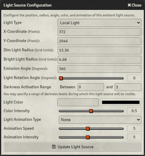 Lighting Configuration Menu