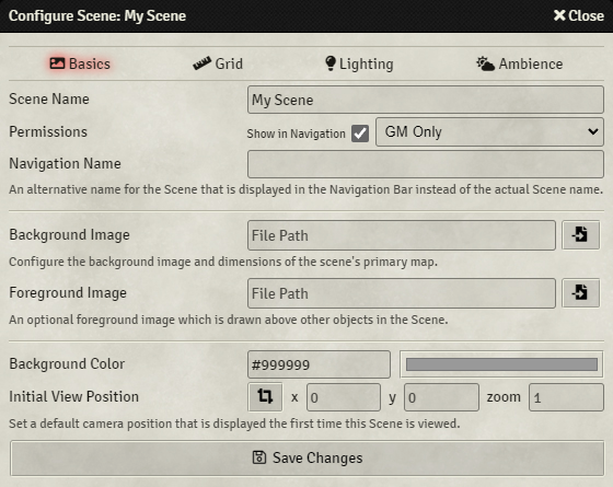 Scene Config - Basics Tab