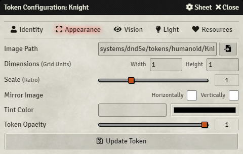 Token Configuration - Appearance Tab
