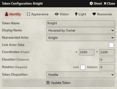Token Configuration - Identity Tab
