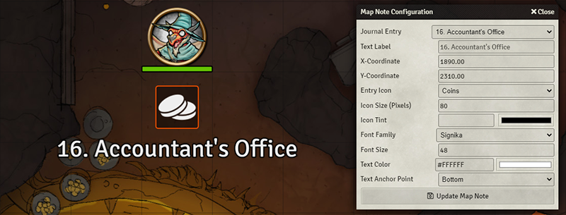 The Map Note Configuration Dialog