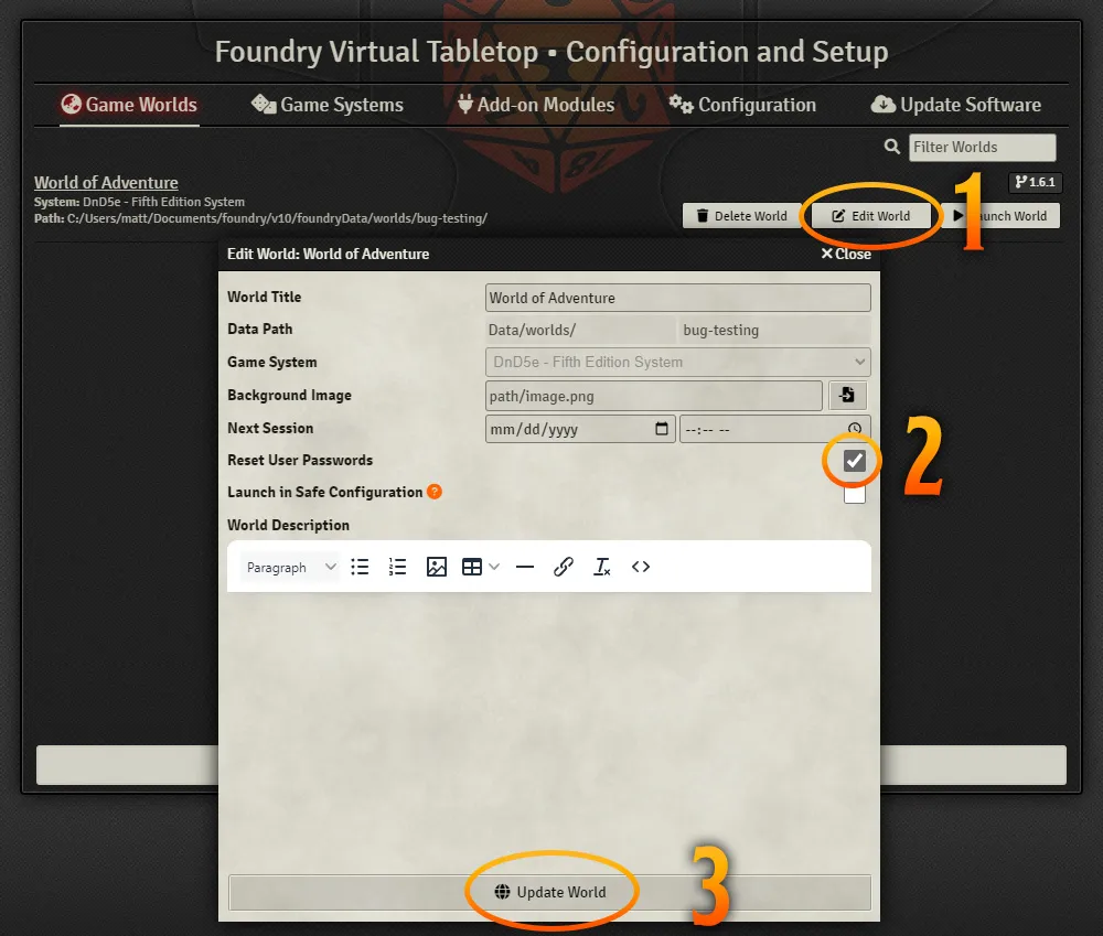 Reset User Password Steps